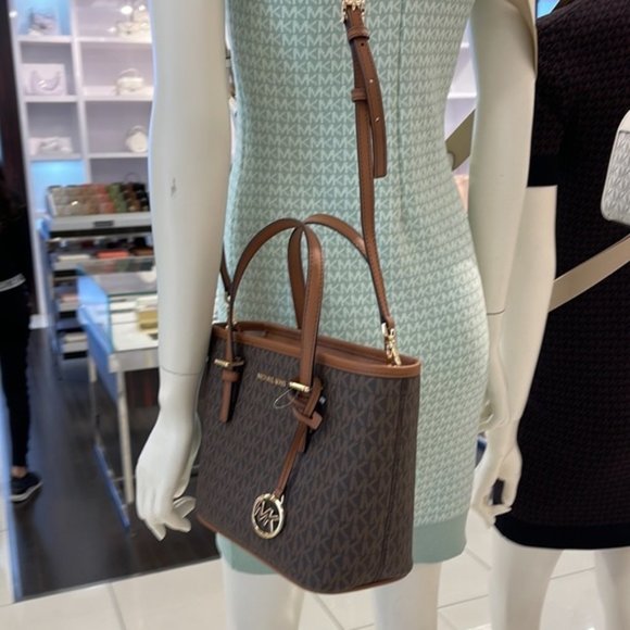 Michael Kors Jet Set Travel XS Carryall Tote Top Zip Tote Brown - Picture 13 of 16